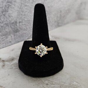 Moissanite Solitaire Engagement Ring 3ct Diamond Equivalent in 18K Gold Finish